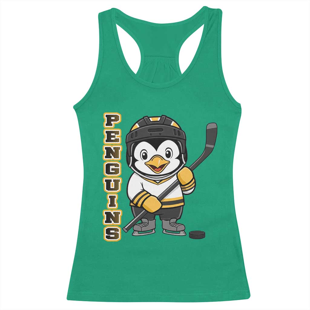 Funny Penguin Playing Ice Hockey Racerback Tank Top Gift For Kids TS12 Irish Green Print Your Wear