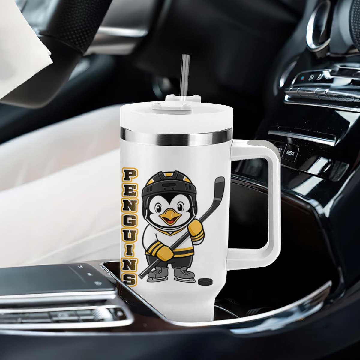 Funny Penguin Playing Ice Hockey Tumbler With Handle Gift For Kids TS12 Print Your Wear