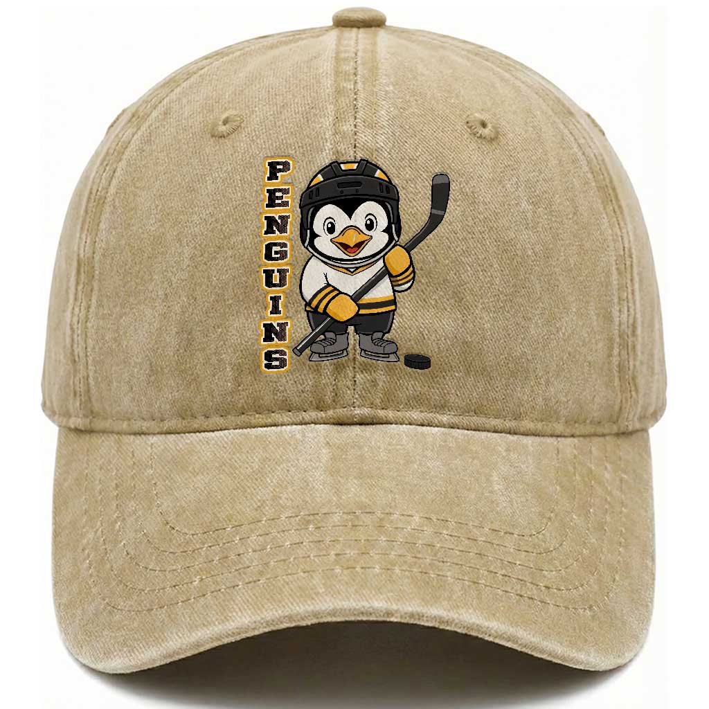Funny Penguin Playing Ice Hockey Washed Cotton Baseball Cap Gift For Kids TS12 Print Your Wear
