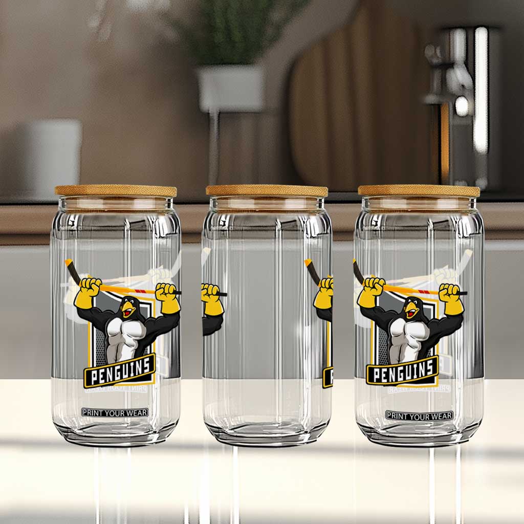 Funny Ice Hockey Player Gift Glass Can Penguin Power TS12 Print Your Wear