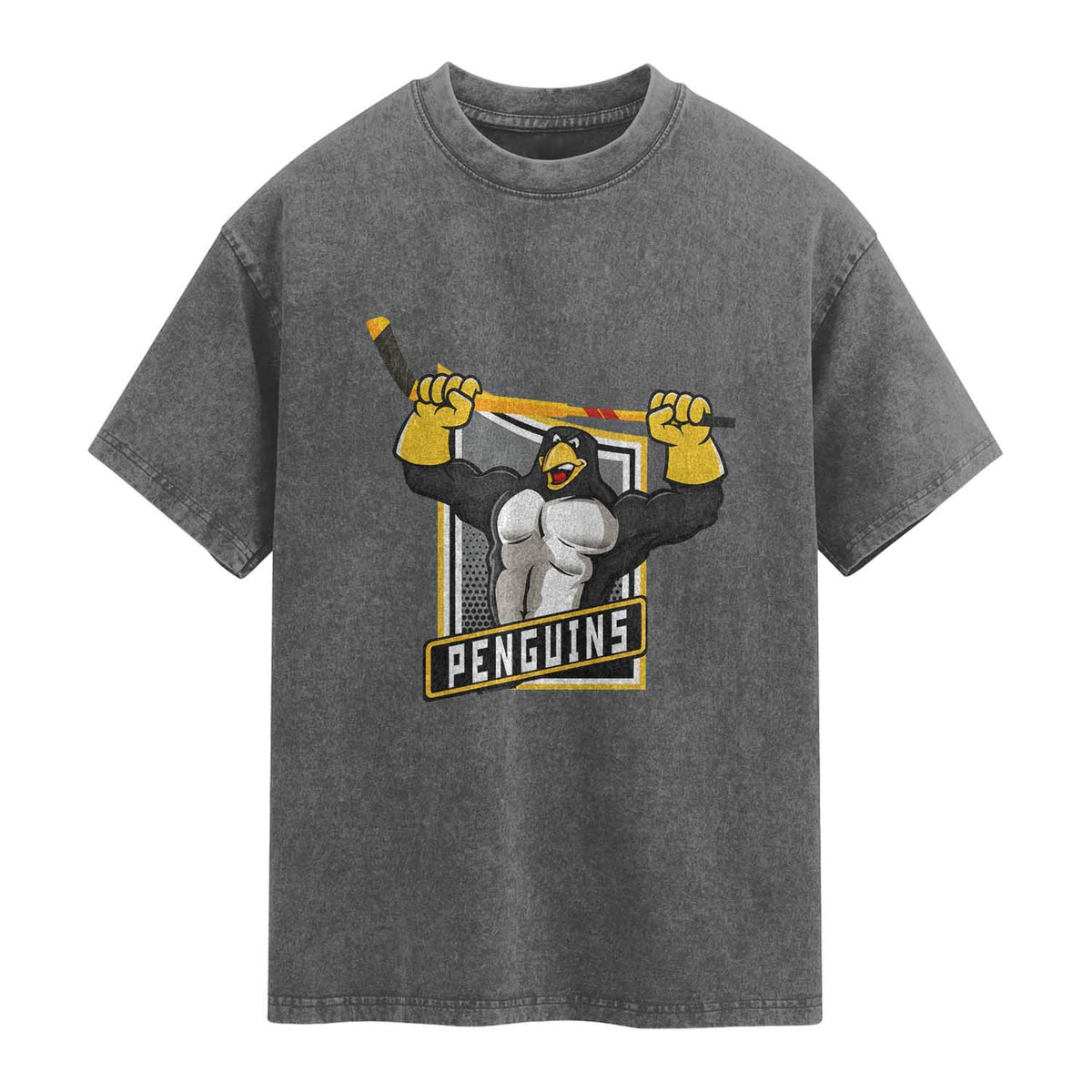 Funny Ice Hockey Player Gift Washed Cotton T-Shirt Penguin Power
