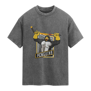 Funny Ice Hockey Player Gift Washed Cotton T-Shirt Penguin Power
