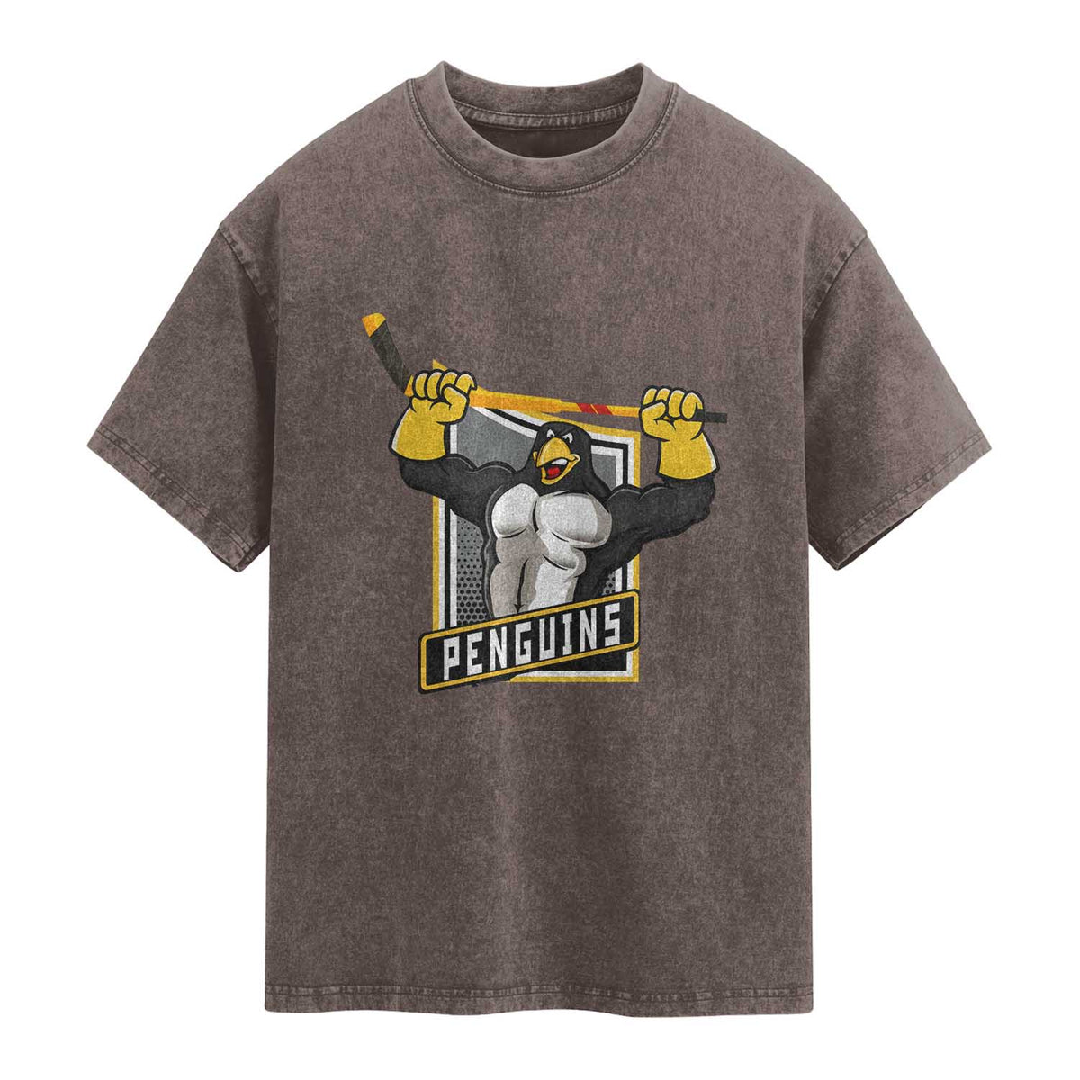 Funny Ice Hockey Player Gift Washed Cotton T-Shirt Penguin Power