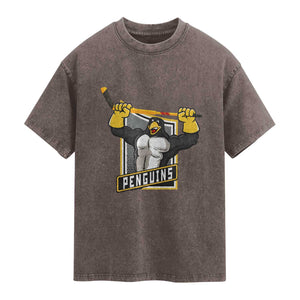 Funny Ice Hockey Player Gift Washed Cotton T-Shirt Penguin Power