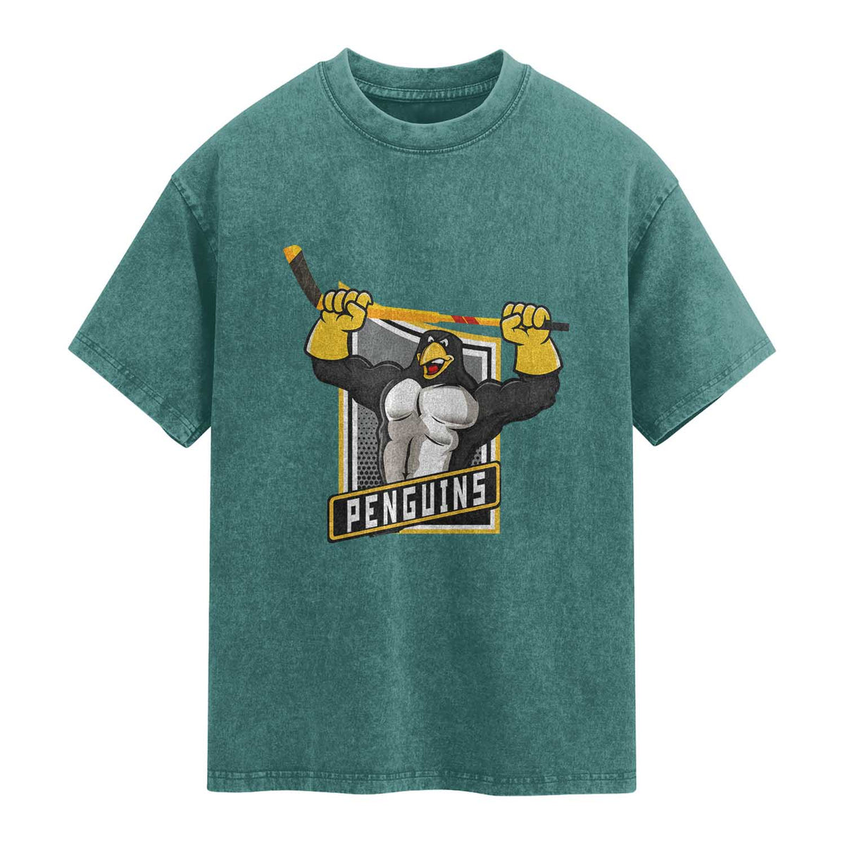 Funny Ice Hockey Player Gift Washed Cotton T-Shirt Penguin Power