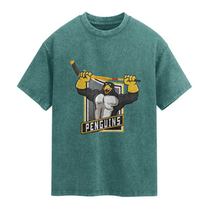 Funny Ice Hockey Player Gift Washed Cotton T-Shirt Penguin Power