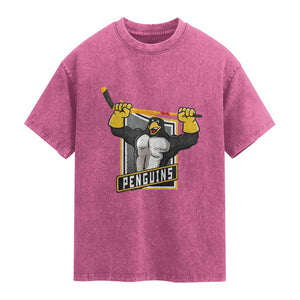 Funny Ice Hockey Player Gift Washed Cotton T-Shirt Penguin Power