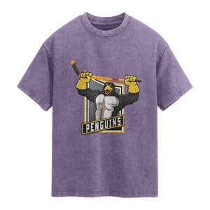 Funny Ice Hockey Player Gift Washed Cotton T-Shirt Penguin Power