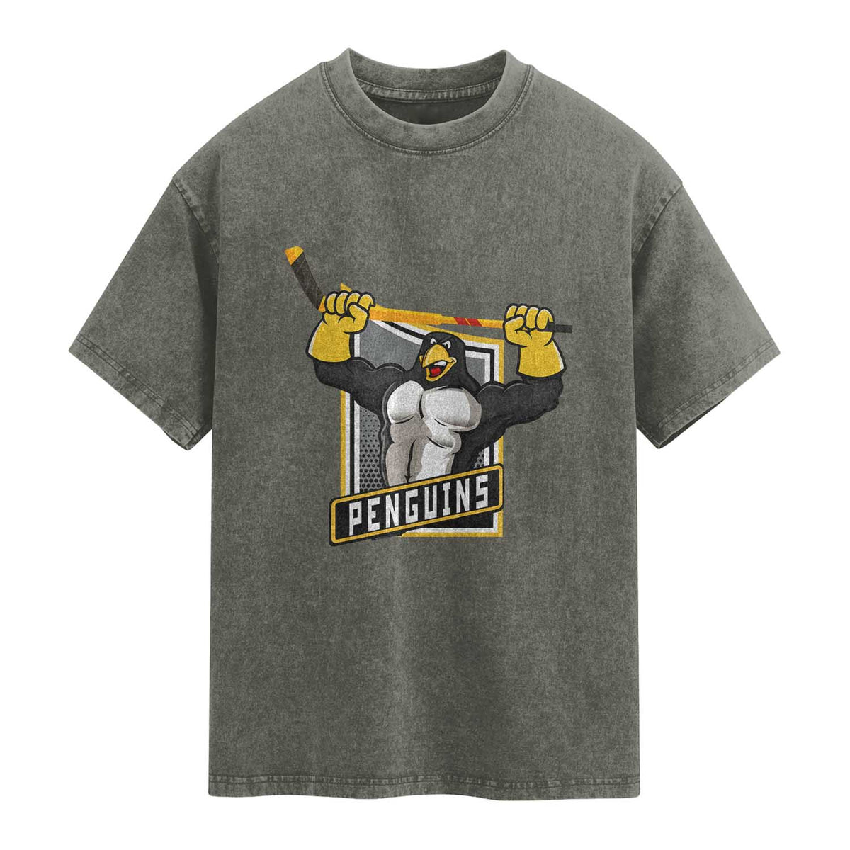 Funny Ice Hockey Player Gift Washed Cotton T-Shirt Penguin Power