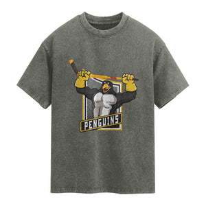 Funny Ice Hockey Player Gift Washed Cotton T-Shirt Penguin Power