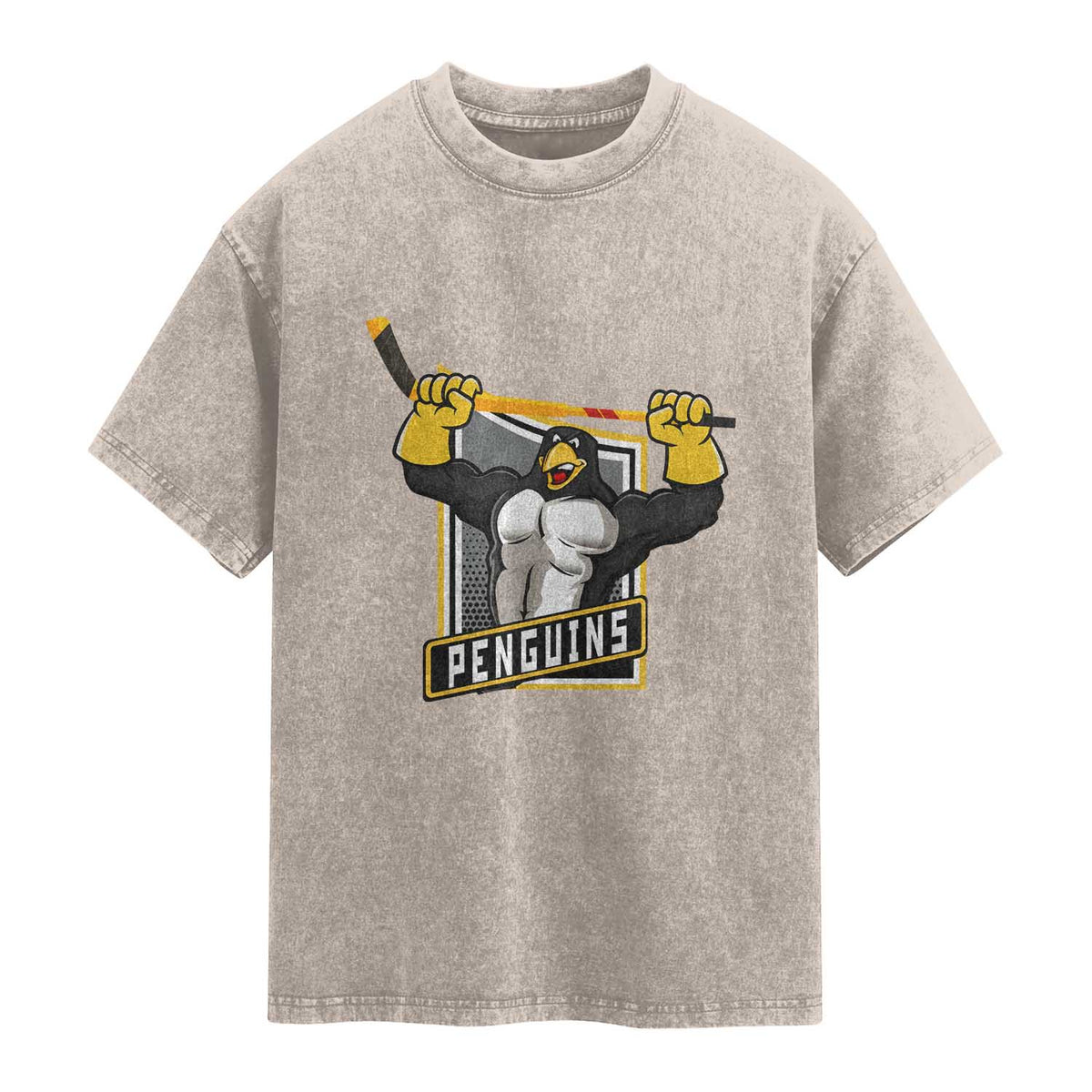 Funny Ice Hockey Player Gift Washed Cotton T-Shirt Penguin Power