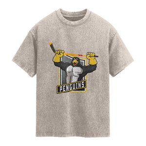 Funny Ice Hockey Player Gift Washed Cotton T-Shirt Penguin Power