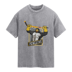 Funny Ice Hockey Player Gift Washed Cotton T-Shirt Penguin Power