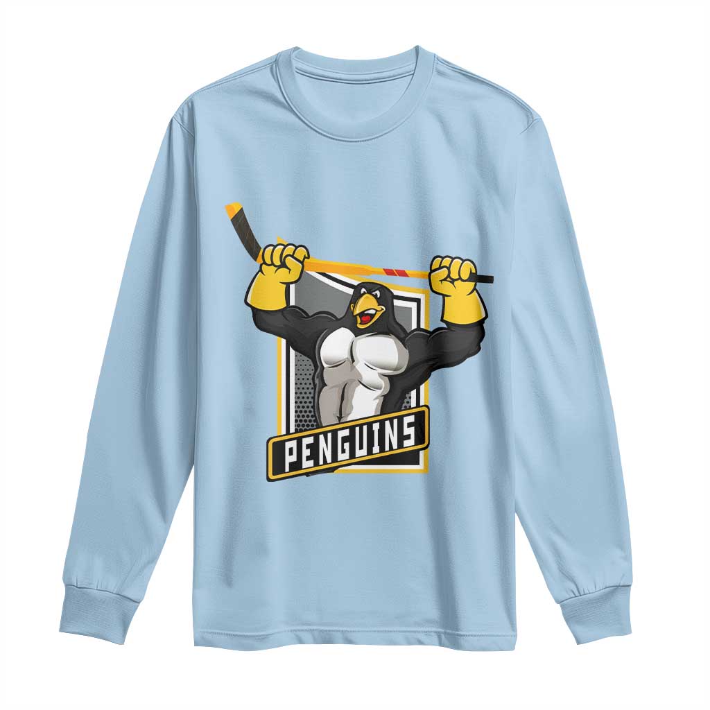 Funny Ice Hockey Player Gift Long Sleeve Shirt Penguin Power TS12 Light Blue Print Your Wear