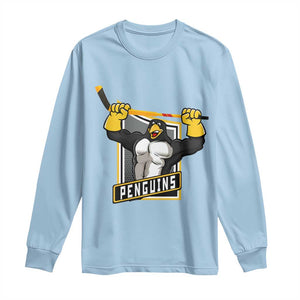 Funny Ice Hockey Player Gift Long Sleeve Shirt Penguin Power TS12 Light Blue Print Your Wear