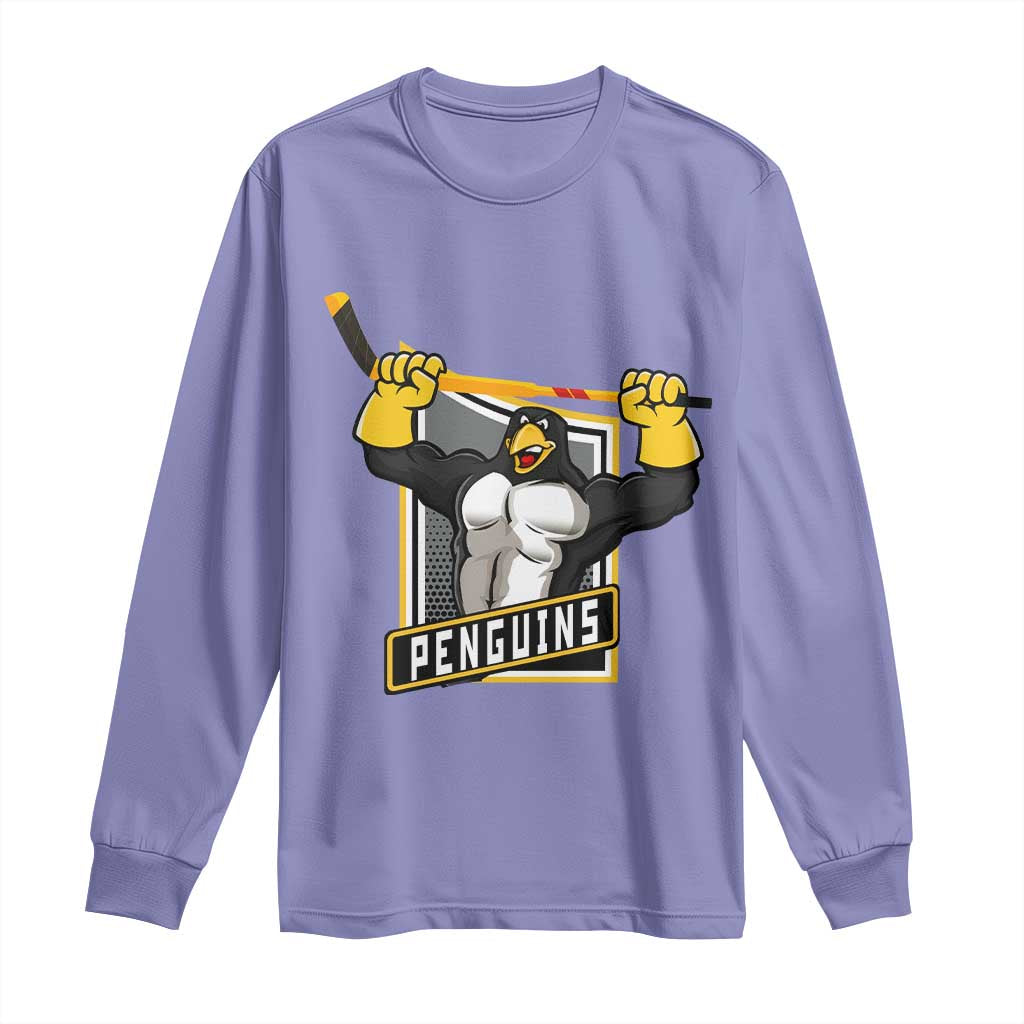 Funny Ice Hockey Player Gift Long Sleeve Shirt Penguin Power TS12 Violet Print Your Wear