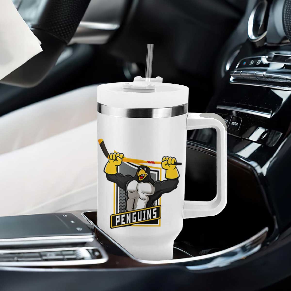 Funny Ice Hockey Player Gift Tumbler With Handle Penguin Power TS12 Print Your Wear