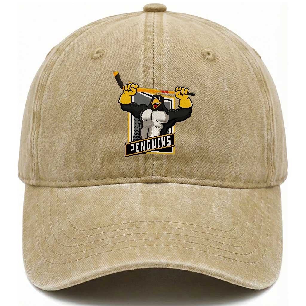 Funny Ice Hockey Player Gift Washed Cotton Baseball Cap Penguin Power TS12 Print Your Wear