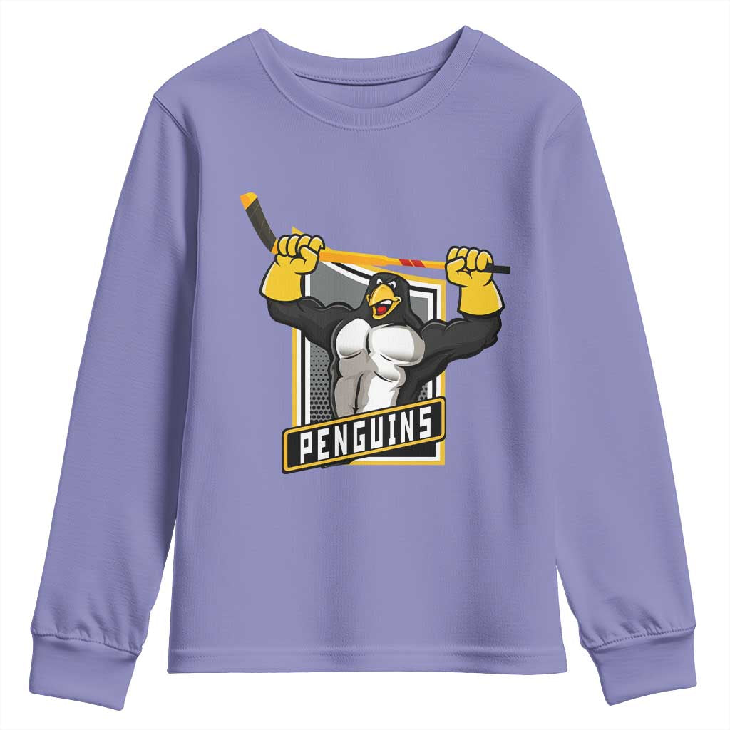 Funny Ice Hockey Player Gift Youth Sweatshirt Penguin Power TS12 Violet Print Your Wear