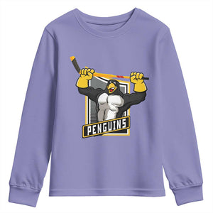 Funny Ice Hockey Player Gift Youth Sweatshirt Penguin Power TS12 Violet Print Your Wear