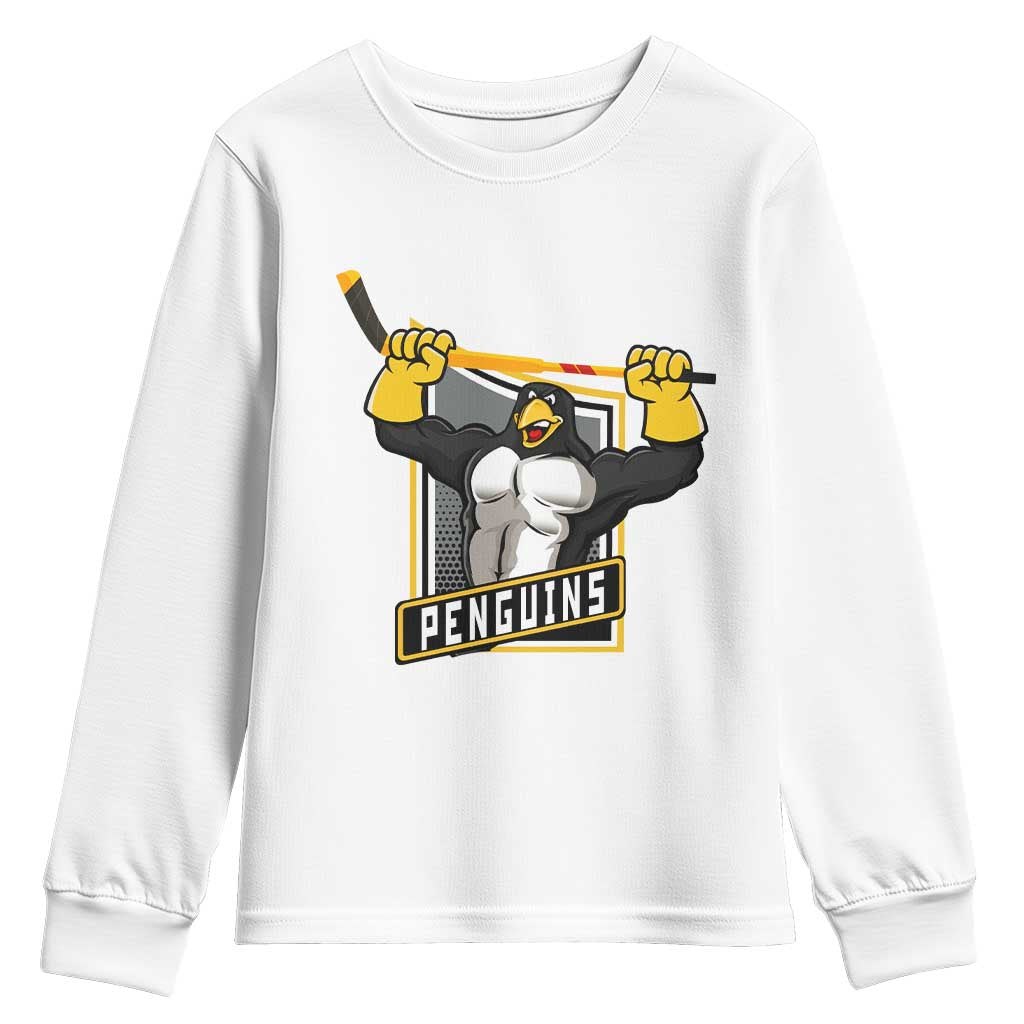 Funny Ice Hockey Player Gift Youth Sweatshirt Penguin Power TS12 White Print Your Wear