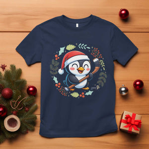 Cute Penguin Playing Ice Hockey T Shirt Funny Christmas Gift TS12 Navy Print Your Wear