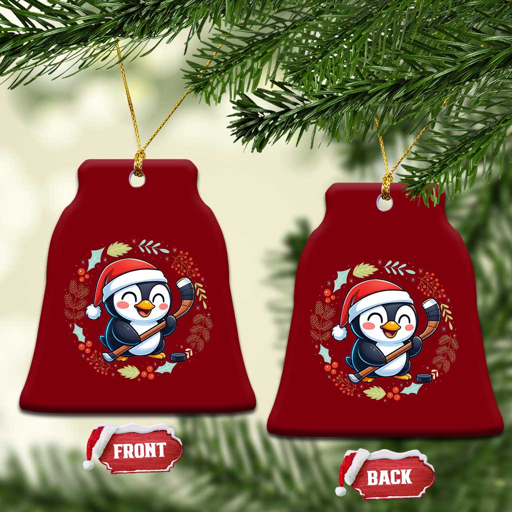 Cute Penguin Playing Ice Hockey Ceramic Ornament Funny Christmas Gift TS12 Print Your Wear