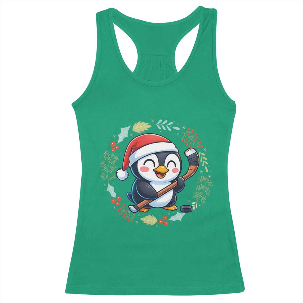 Cute Penguin Playing Ice Hockey Racerback Tank Top Funny Christmas Gift TS12 Irish Green Print Your Wear