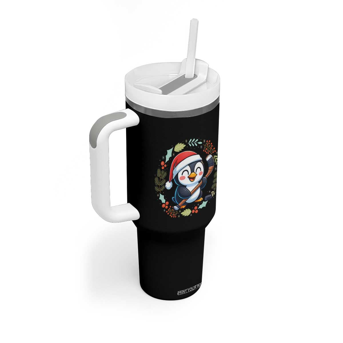 Cute Penguin Playing Ice Hockey Tumbler With Handle Funny Christmas Gift TS12 Print Your Wear