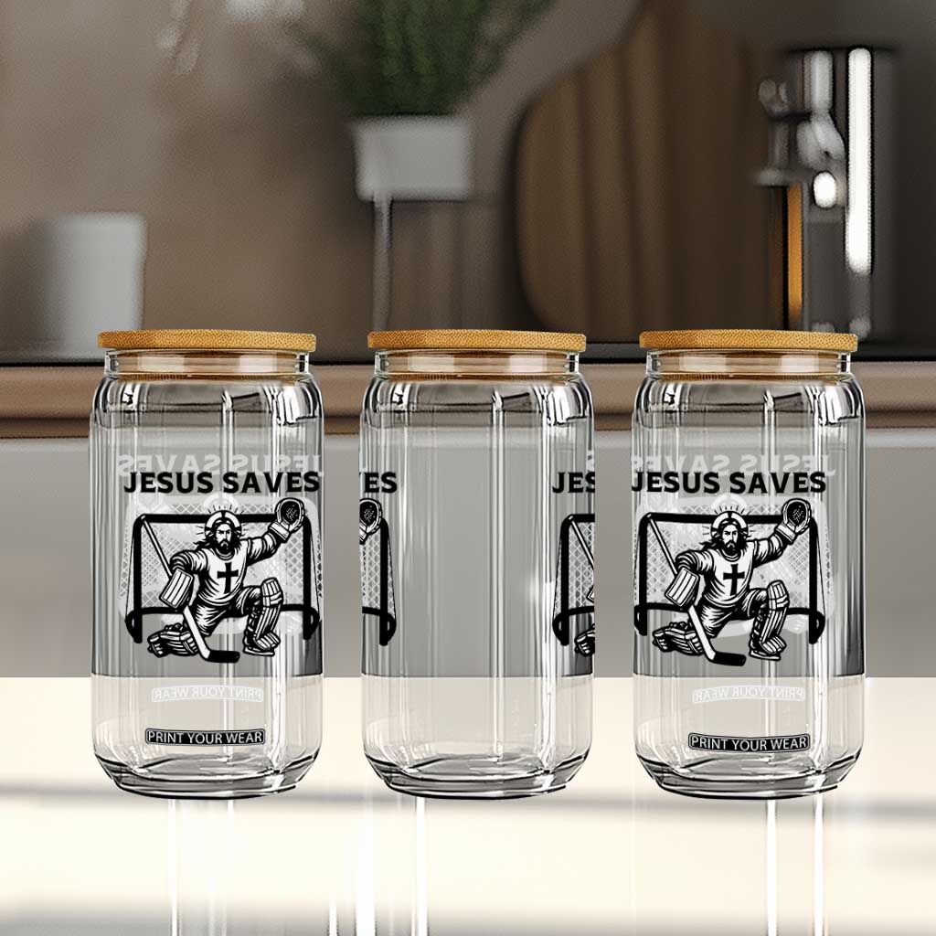 Funny Religious Ice Hockey Goalie Gift Glass Can Jesus Saves TS12 Print Your Wear