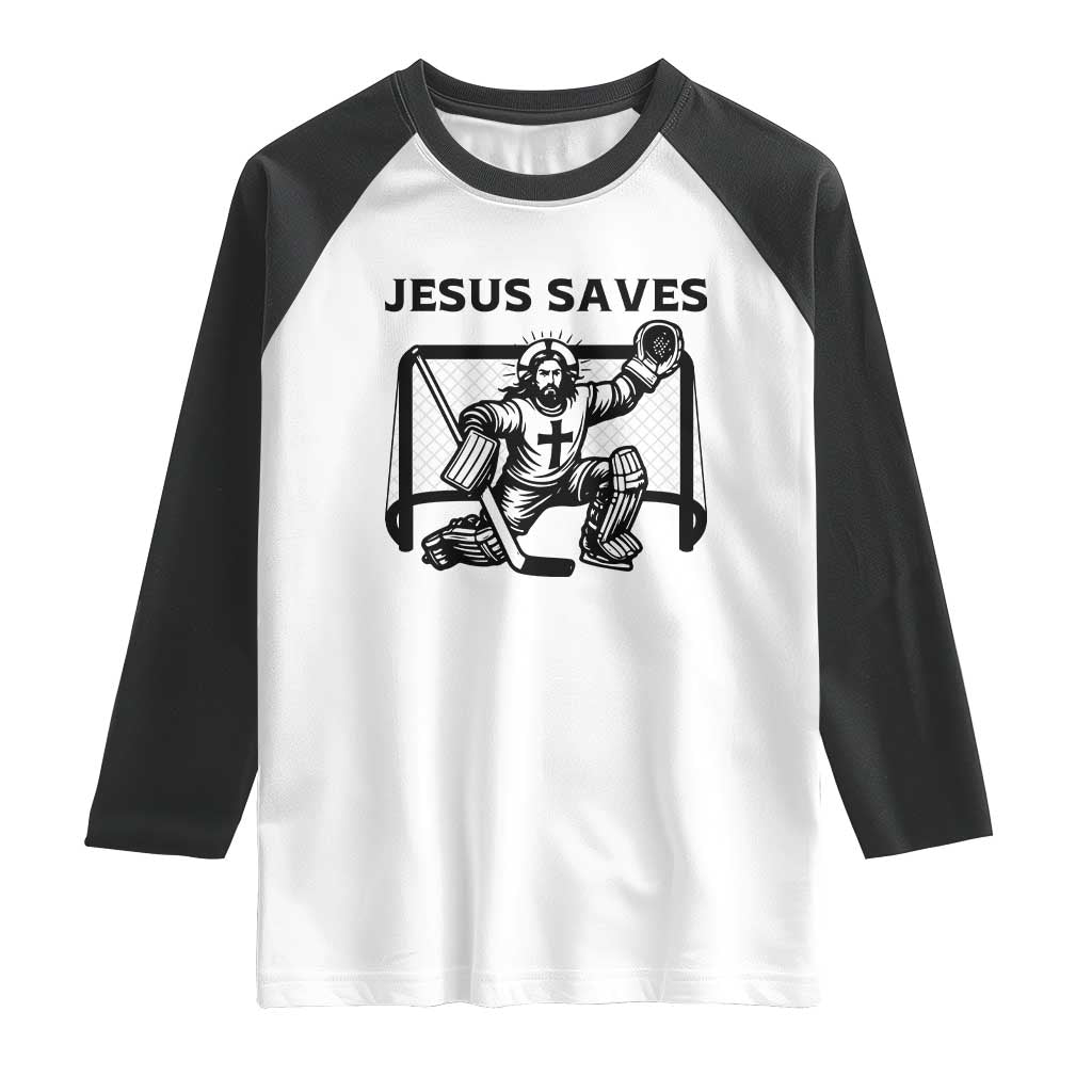 Funny Religious Ice Hockey Goalie Gift Raglan Shirt Jesus Saves TS12 White Black Print Your Wear