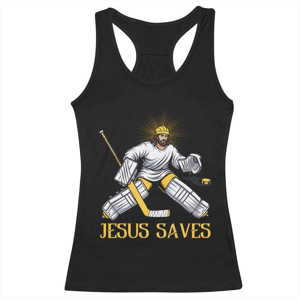 Jesus Saves Racerback Tank Top Funny Christian Ice Hockey Goalie Gift TS12 Black Print Your Wear