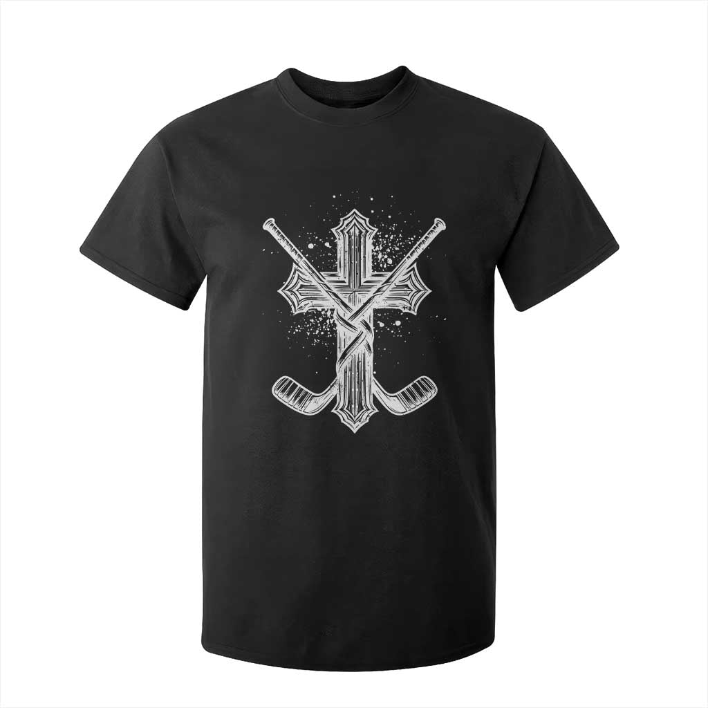 Faith Family Hockey Cross T Shirt For Kid Religious Ice Hockey Lover Gift TS12 Black Print Your Wear