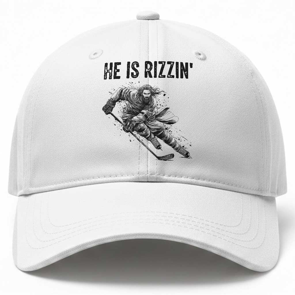 Funny Christian Ice Hockey Lover Gift Baseball Cap He Is Rizzin TS12 Print Your Wear