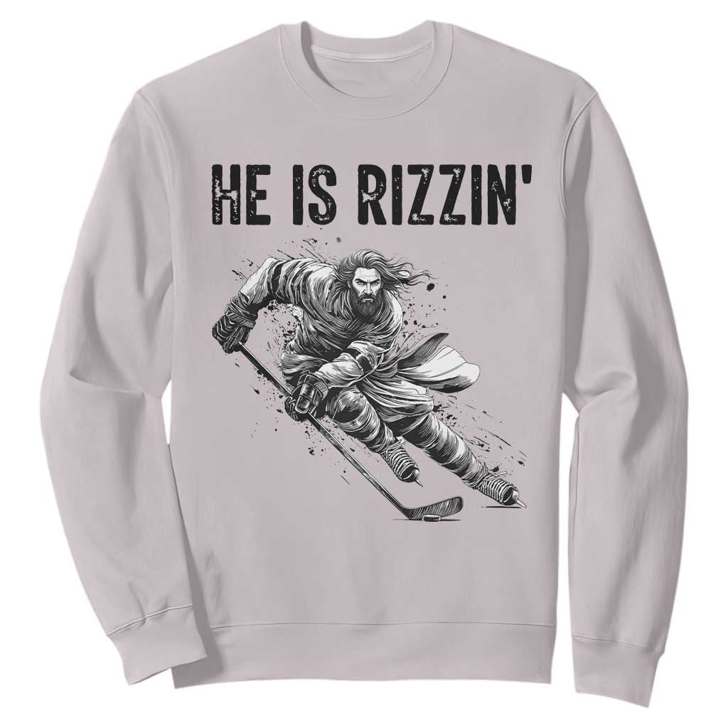 Funny Christian Ice Hockey Lover Gift Sweatshirt He Is Rizzin TS12 Ice Gray Print Your Wear