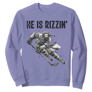 Funny Christian Ice Hockey Lover Gift Sweatshirt He Is Rizzin TS12 Violet Print Your Wear
