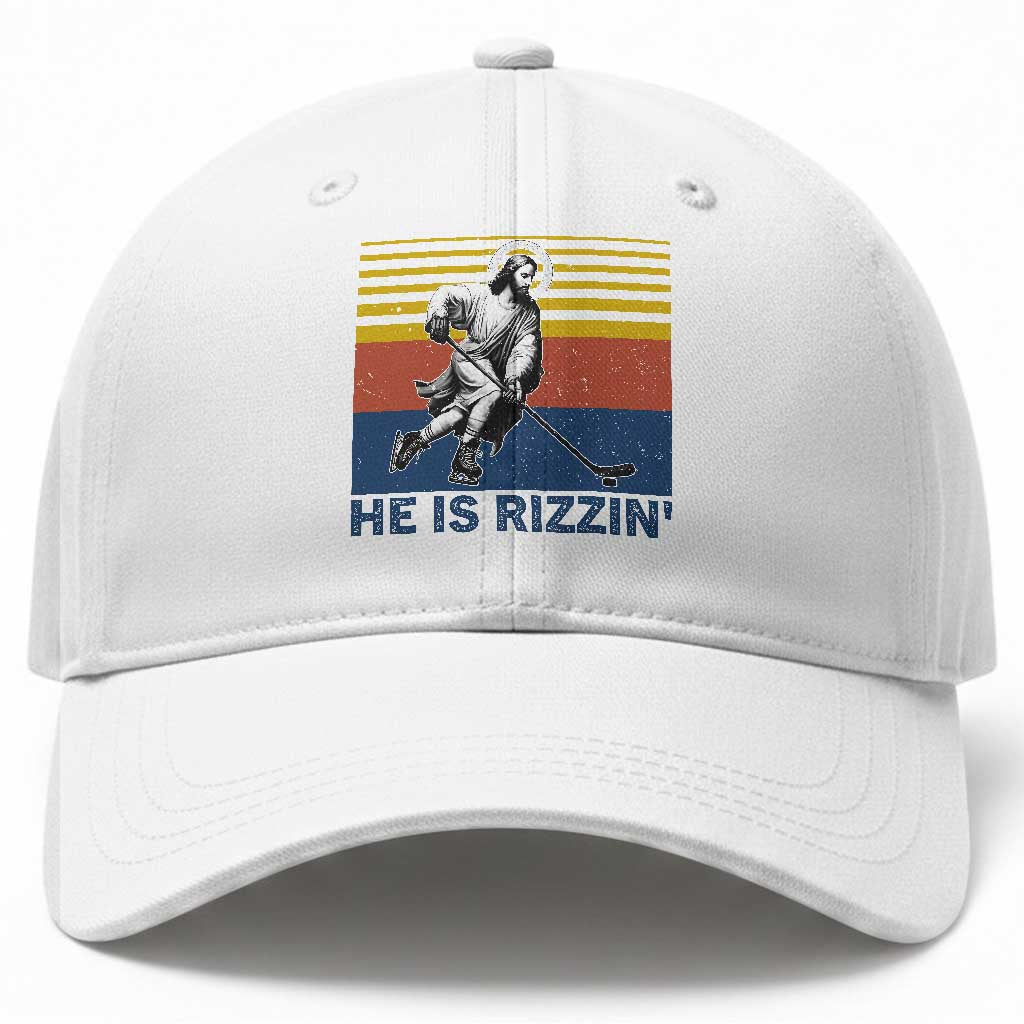 He Is Rizzin Baseball Cap Christian Hockey Retro Funny Gift For Believers TS12 Print Your Wear