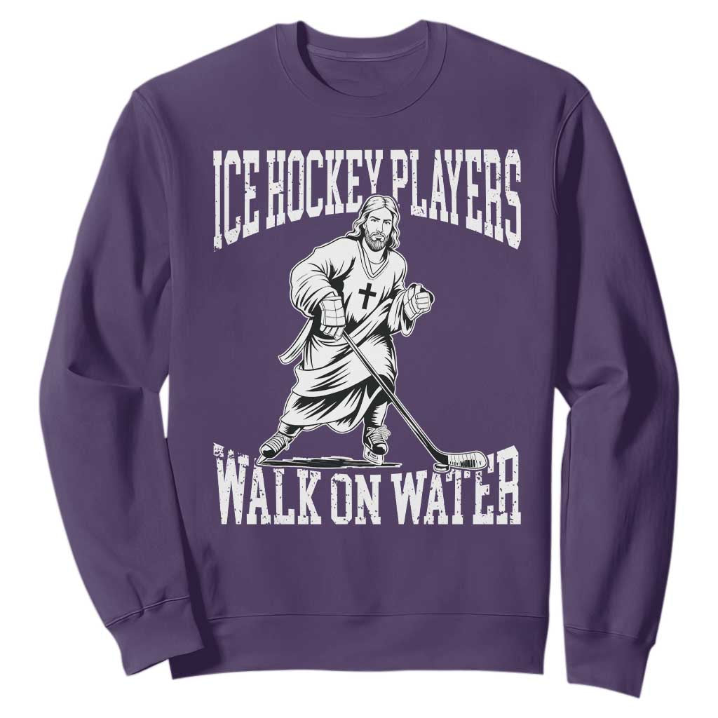 Jesus Ice Hockey Players Walk On Water Sweatshirt Funny Christian Gift TS12 Purple Print Your Wear