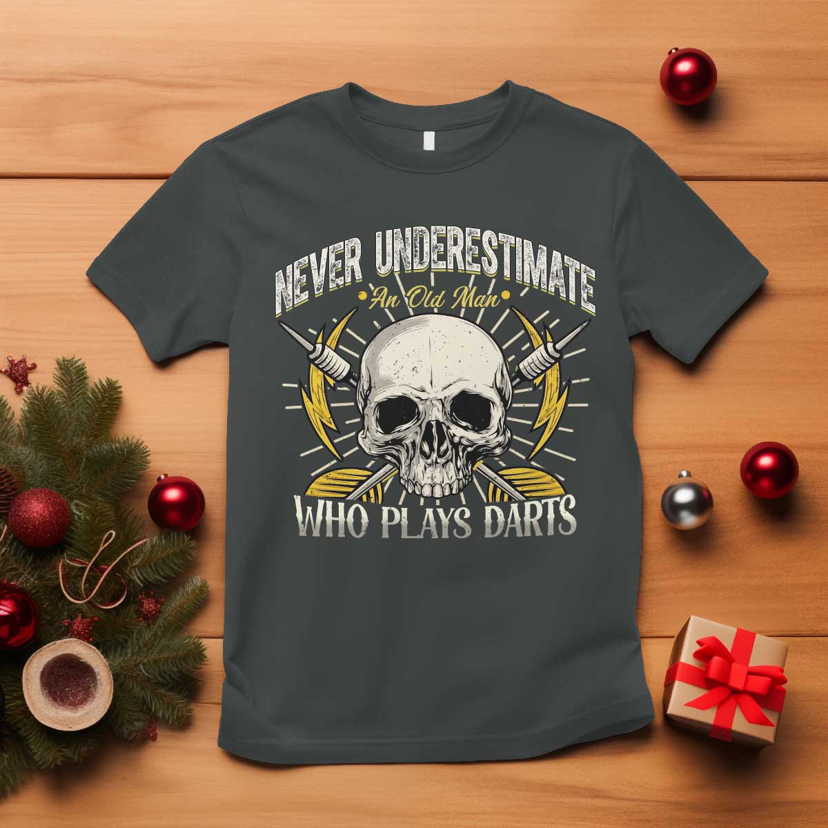Never Underestimate An Old Who Plays Darts T Shirt Funny Darts Fan TS12 Dark Heather Print Your Wear