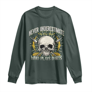 Never Underestimate An Old Who Plays Darts Long Sleeve Shirt Funny Darts Fan TS12 Dark Forest Green Print Your Wear