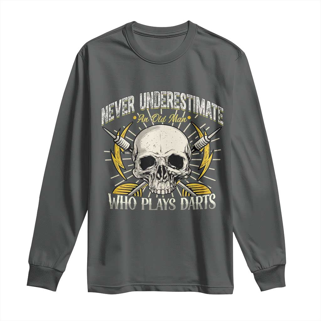 Never Underestimate An Old Who Plays Darts Long Sleeve Shirt Funny Darts Fan TS12 Dark Heather Print Your Wear