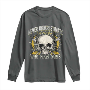 Never Underestimate An Old Who Plays Darts Long Sleeve Shirt Funny Darts Fan TS12 Dark Heather Print Your Wear