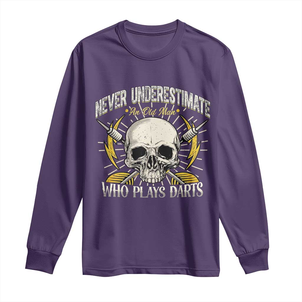 Never Underestimate An Old Who Plays Darts Long Sleeve Shirt Funny Darts Fan TS12 Purple Print Your Wear