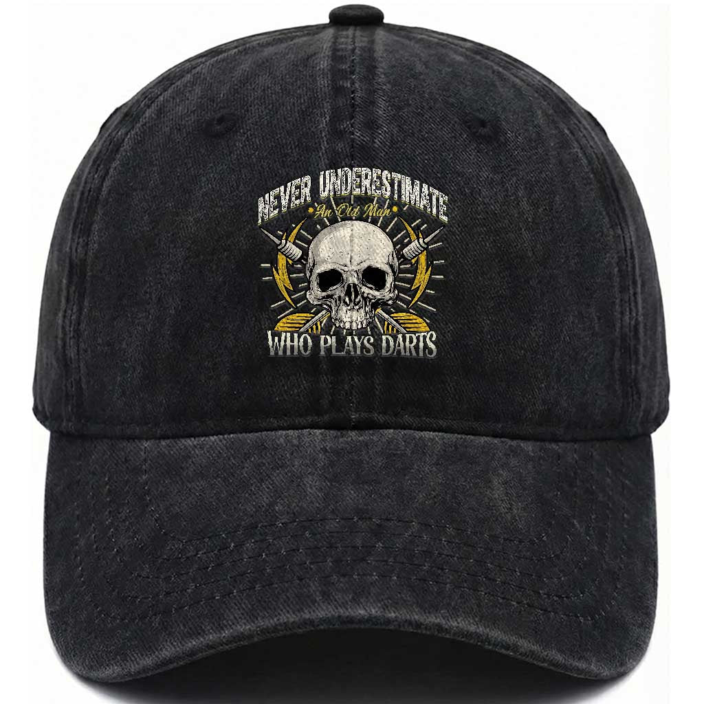 Never Underestimate An Old Who Plays Darts Washed Cotton Baseball Cap Funny Darts Fan TS12 Print Your Wear