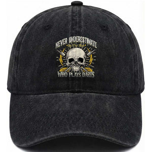 Never Underestimate An Old Who Plays Darts Washed Cotton Baseball Cap Funny Darts Fan TS12 Print Your Wear