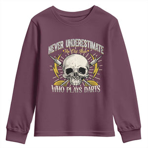 Never Underestimate An Old Who Plays Darts Youth Sweatshirt Funny Darts Fan TS12 Maroon Print Your Wear
