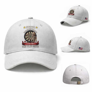 Never Underestimate An Old Man Plays Darts Baseball Cap Gothic Darts Player TS12 Baseball Cap Universal Fit White Print Your Wear