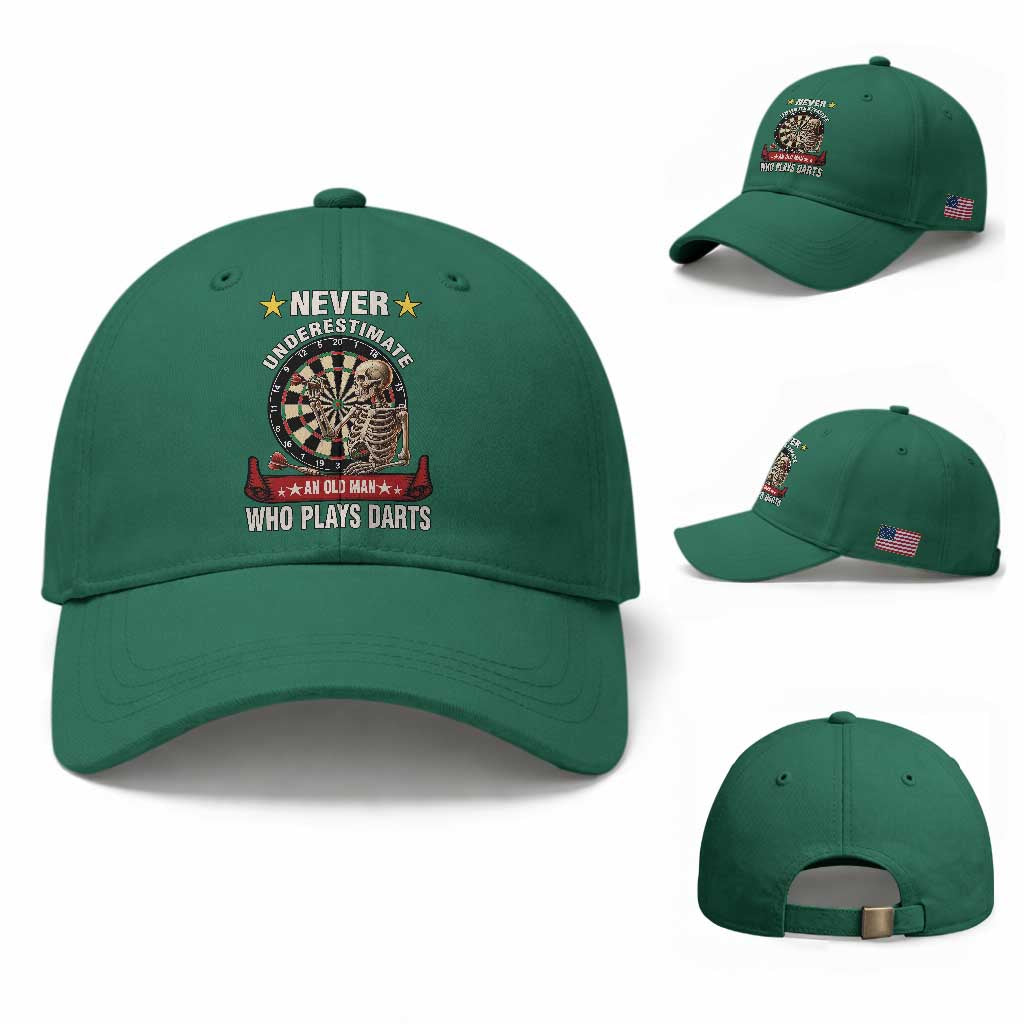Never Underestimate An Old Man Plays Darts Baseball Cap Gothic Darts Player TS12 Baseball Cap Universal Fit Irish Green Print Your Wear