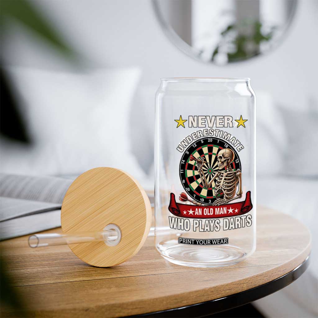 Never Underestimate An Old Man Plays Darts Glass Can Gothic Darts Player TS12 Print Your Wear