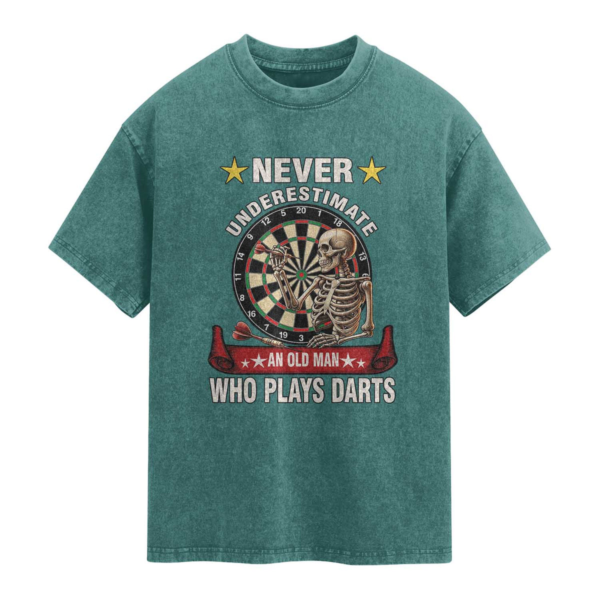 Never Underestimate An Old Man Plays Darts Washed Cotton T-Shirt Gothic Darts Player